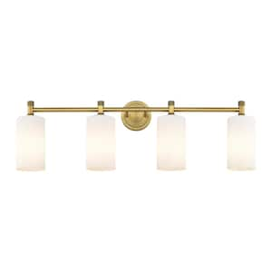 Crown Point 33.88 in. 4-Light Brushed Brass Vanity Light with Glass Shade