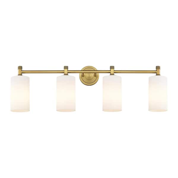 Innovations Crown Point 33.88 in. 4-Light Brushed Brass Vanity Light with Glass Shade