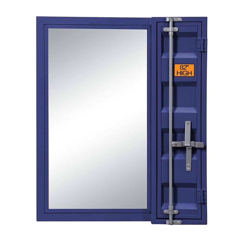 Blue Industrial Cargo Vanity Mirror with Storage Door