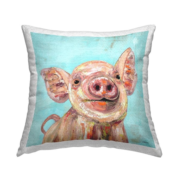 Stupell Industries Country Farm Pig Blue Portrait Blue Square Outdoor Throw Pillow