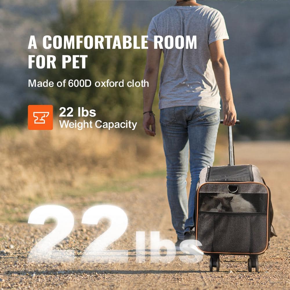 Gray Soft-Sided Rolling Pet Carrier with Telescopic Handle