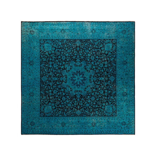 Overdyed Blue 8 ft. x 8 ft. Solid Wool Indoor Area Rug