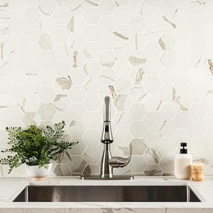 Ader Calacatta 3 in. Hexagon 12 in. x 12 in. Matte Porcelain Mesh-Mounted Mosaic Floor and Wall Tile (6.88 sq. ft./Case)