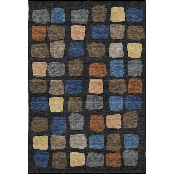 Mayfield Premium Machine Washable Abstract AMF2501 Black 9 ft. x 12 ft. Area Rug