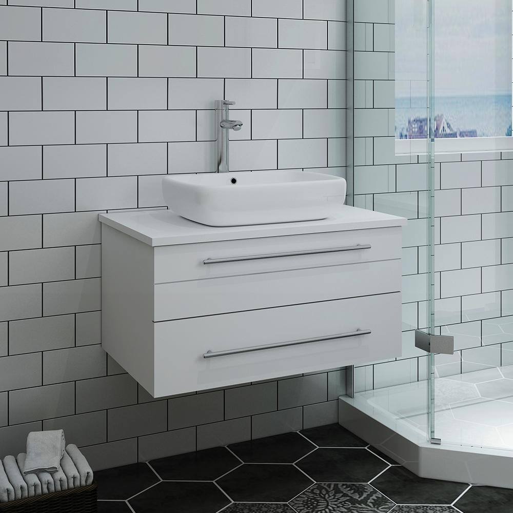 Lucera 30'' White Quartz Stone Wall-Mount Vanity