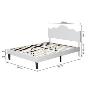 Adjustable Upholstered Bed, White Metal Frame Queen Platform Bed with Noise-Free Wood Slat Support, No Box Spring Needed