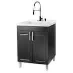 24 in. x 21.75 in. x 33.75 in. Thermoplastic Drop-In Utility Sink, Black Coil Faucet, Soap Dispenser, Black MDF Cabinet