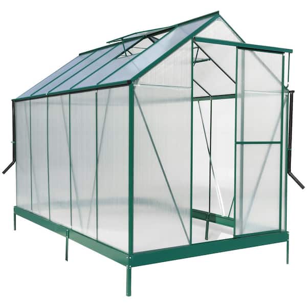 WELLFOR 75.2 in. W x 123.2 in. D x 96.8 in. H Polycarbonate Aluminum Walk-in Greenhouse Kit with Gutter, Vent and Door in Green
