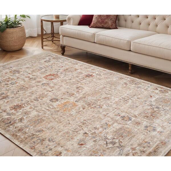 5' X 7' Ivory And Brown Floral Medallion Area Rug With Fringe