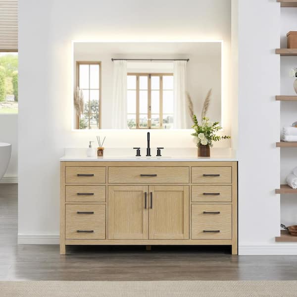 Beckett 66 in. Single Freestanding Whitewashed Oak Bath Vanity with White Cultured Marble Top
