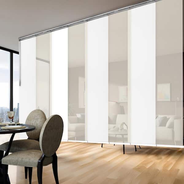 EMOH Snow 130 in. - 175 in. W x 94 in. L Adjustable 8- Panel Satin Nickel Double Rail Panel Track with 23.5 in. Slates