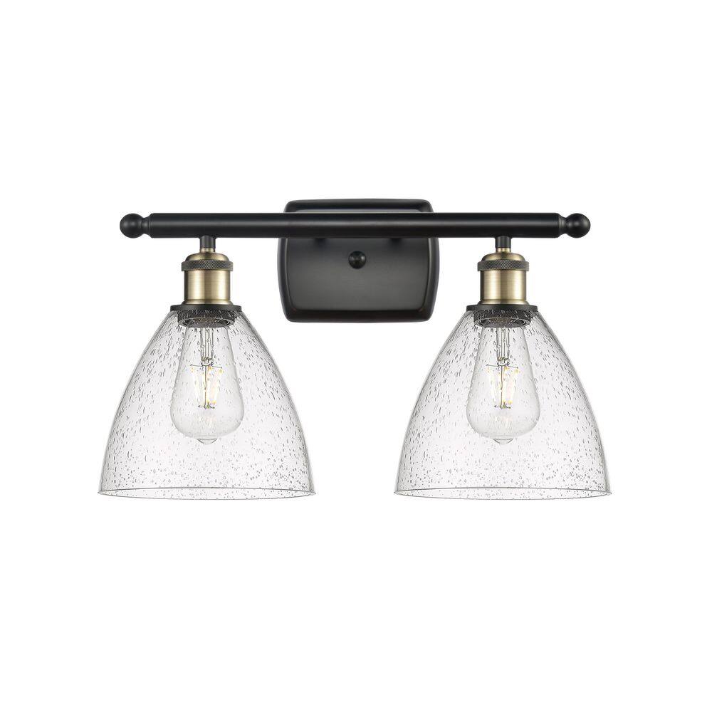 Bristol Glass 18 in. 2-Light Black Antique Brass Vanity Light with Glass Shade price history on PriceWatchPro