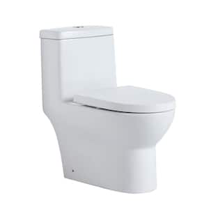 28 in.L 1-piece 1.2 GPF Dual Flush Elongated Toilet in Almond White, Seat Included