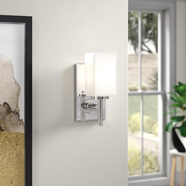 Dakota 4.5 in. 1-Light Chrome Modern Wall Sconce with Frosted White Glass Shade