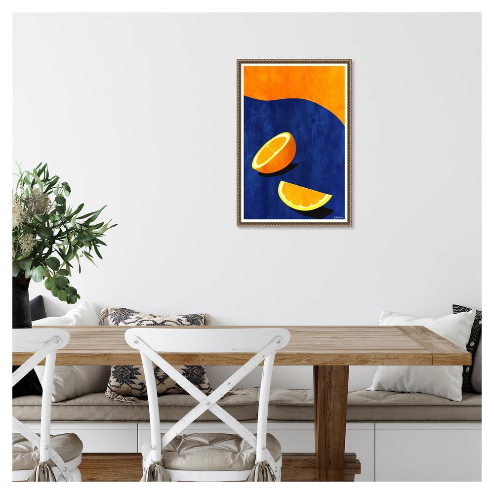 Vibrant Orange and Blue Abstract Canvas Wall Art with Beaded Frame