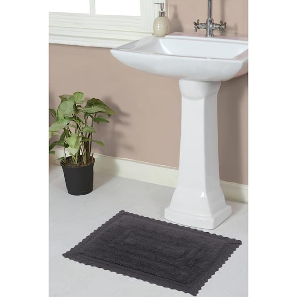 Opulent Reversible 100% Cotton Bath Rug Set, Mat Non Slip, 17x24 Rectangle, Gray
