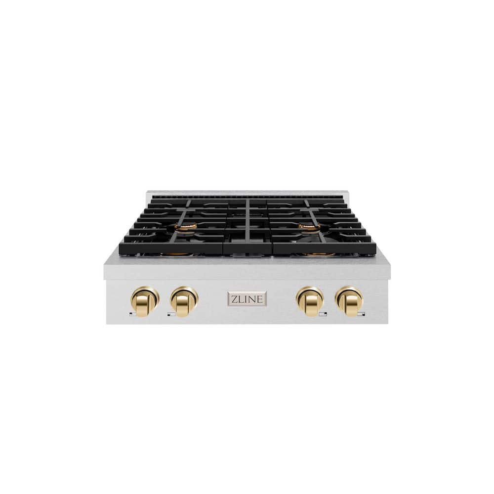 Autograph Edition Paramount 30 in. 4-Burner Porcelain Cooktop in Fingerprint Resistant Steel with Polished Gold Accents