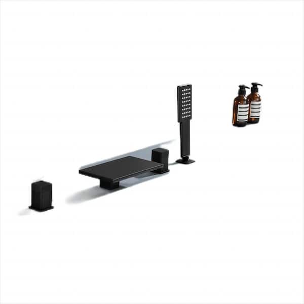 Vanfoxle Luxury Single Handle 2-Spray Tub and Shower Faucet 5 GPM Waterfall Design in Matte Black with Valve Included