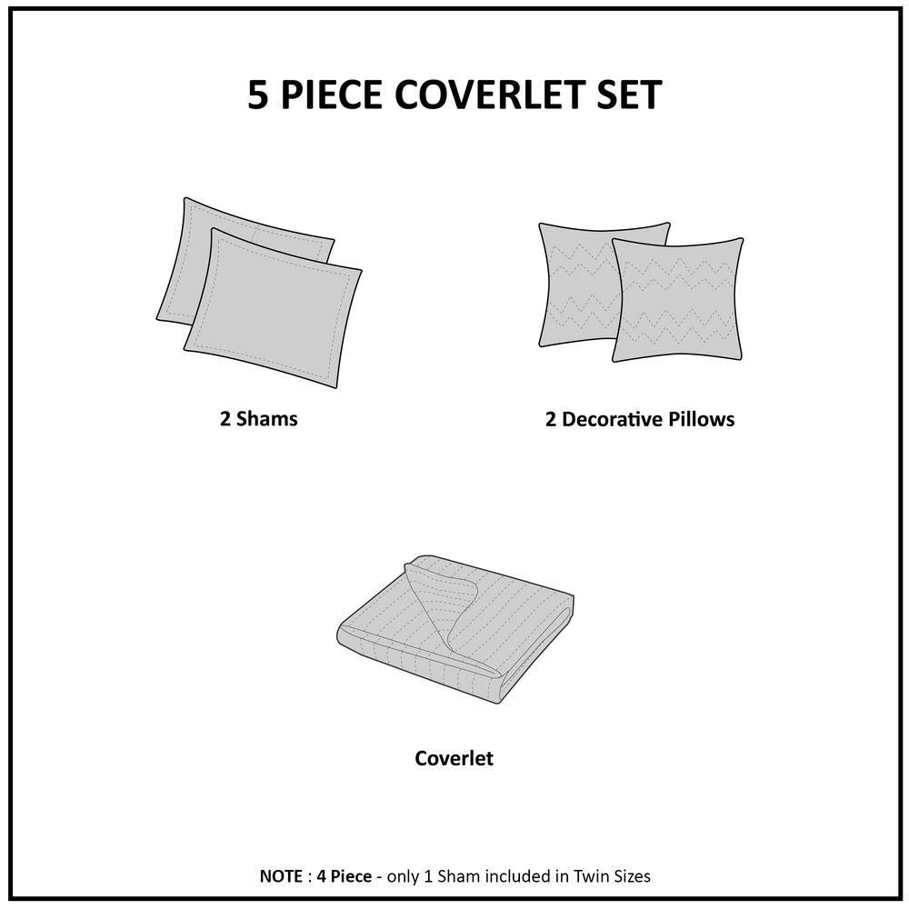Reversible Gray Microfiber Quilt Set, Twin - Modern Striped Design