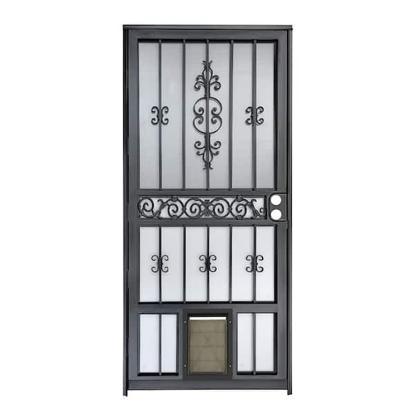 Grisham Pet Passage 36 in. x 80 in. Black Gloss Left Hand/Outswing Steel Strom Security Door