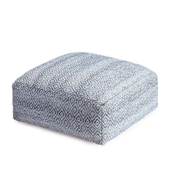 Anji Mountain Willamette Marine 34 in. x 34 in. x 16 in. Blue and Beige Ottoman