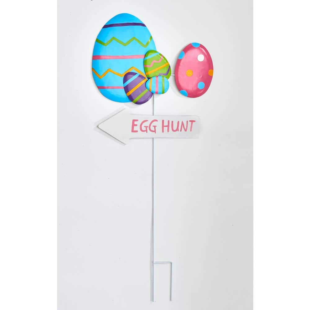 32 in. Metal Egg Yard and Garden Stake with Sign