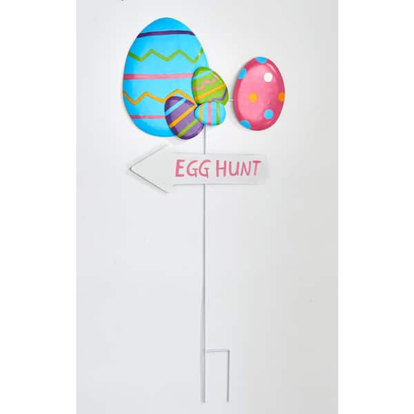 Unbranded 32 in. Metal Egg Yard and Garden Stake with Sign
