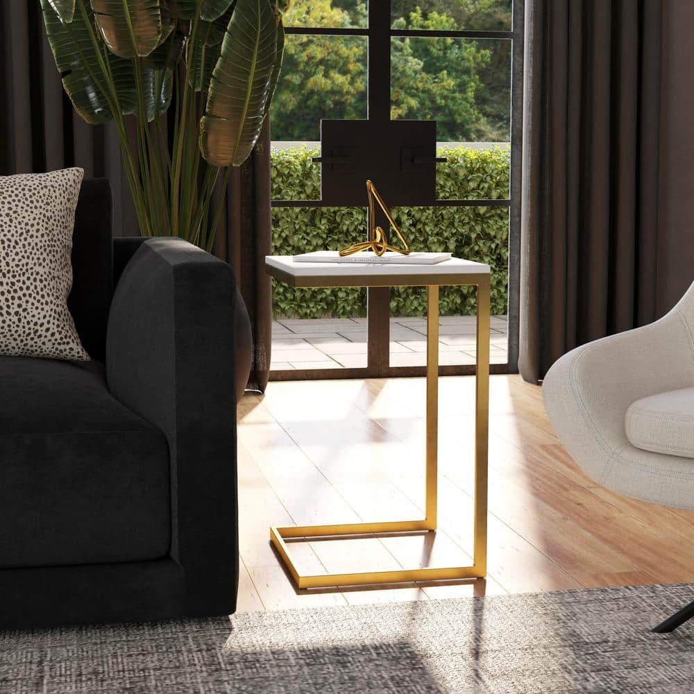Antique Gold & White Marble Square End Table