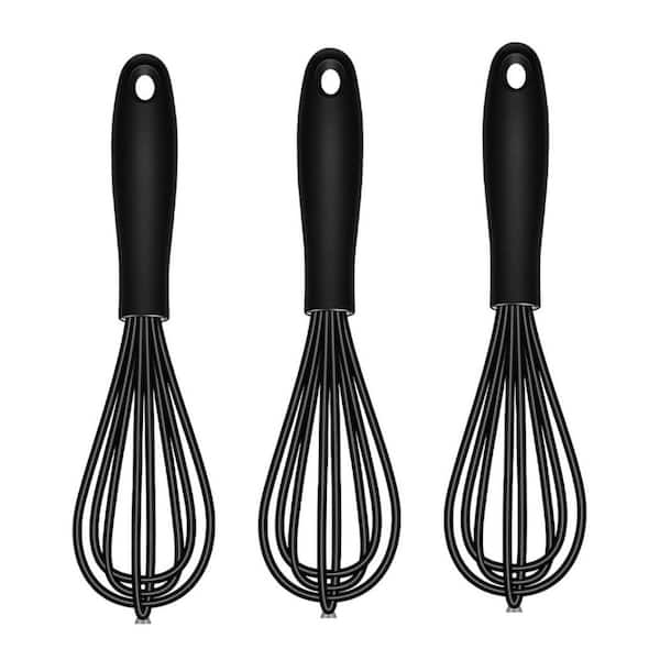 Black Silic1 Kitchen Whisk Set 500°F Heat Resistant Non-Scratch Balloon Whisks Cooking Tool 3 Piece