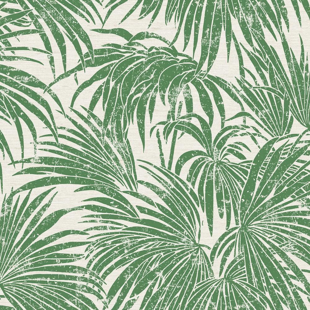Green and Beige Vinyl Palm Leaf Peel and Stick Wallpaper