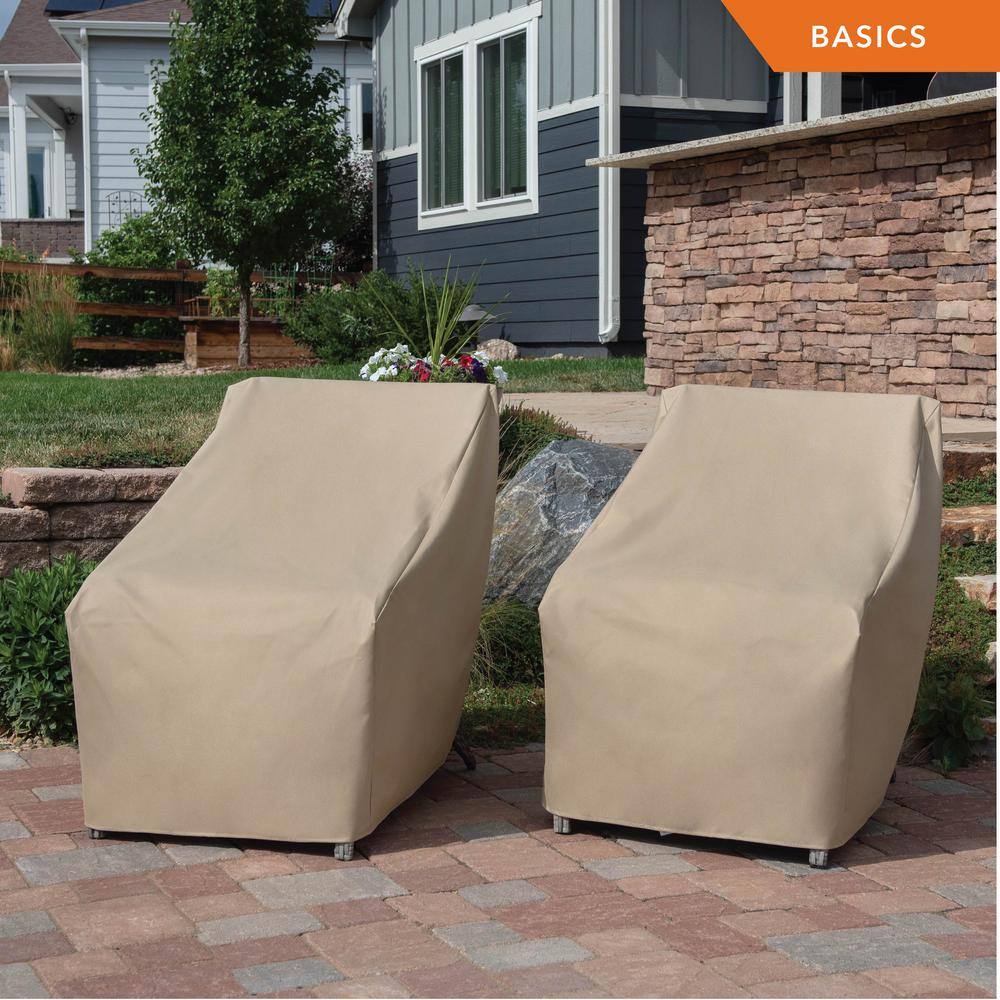Khaki Weather-Resistant Patio Chair Covers, 27" x 34" x 31", Set of 2