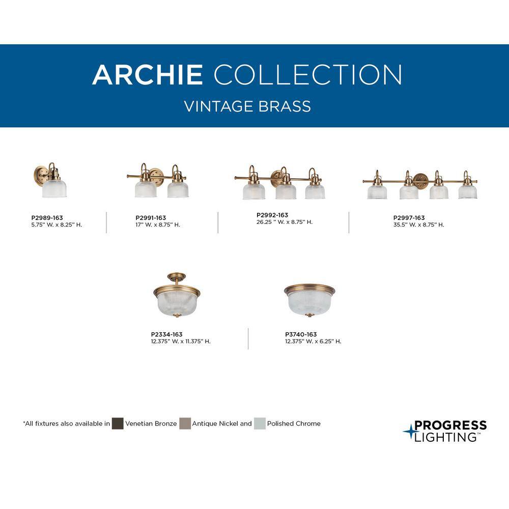 Archie Vintage Brass 3-Light Bathroom Vanity with Prismatic Glass Shades