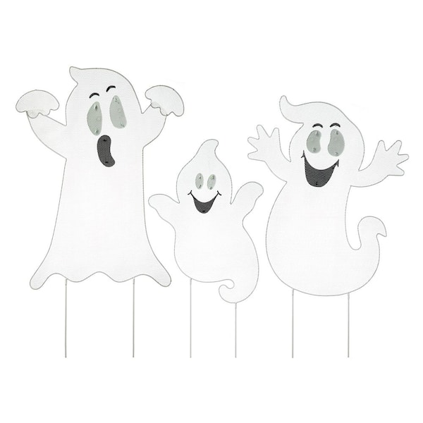 40 in. H Halloween Metal Mesh Glow in Dark Ghost Family Yard Stake (Set of 3)