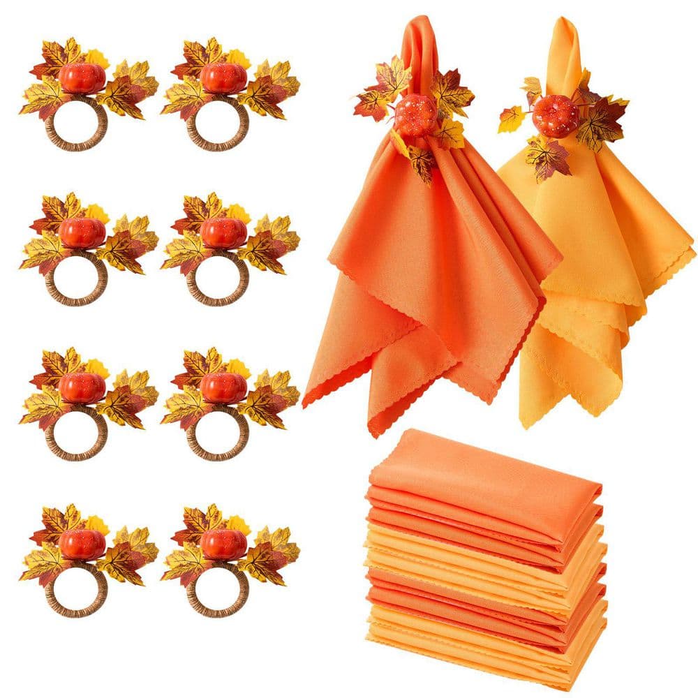 8-Piece Fabric Orange and Yellow Maple Leaf Pumpkin Fall Thanksgiving Napkin Rings Set and 8-Piece Cloth Napkins price history on PriceWatchPro