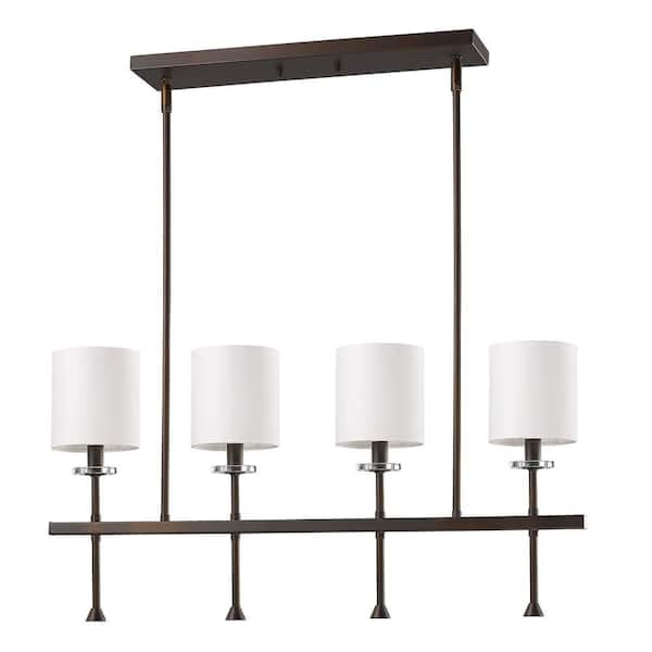 60-Watt 4-Light Bronze Pendant Light with Fabric, No Bulbs Included