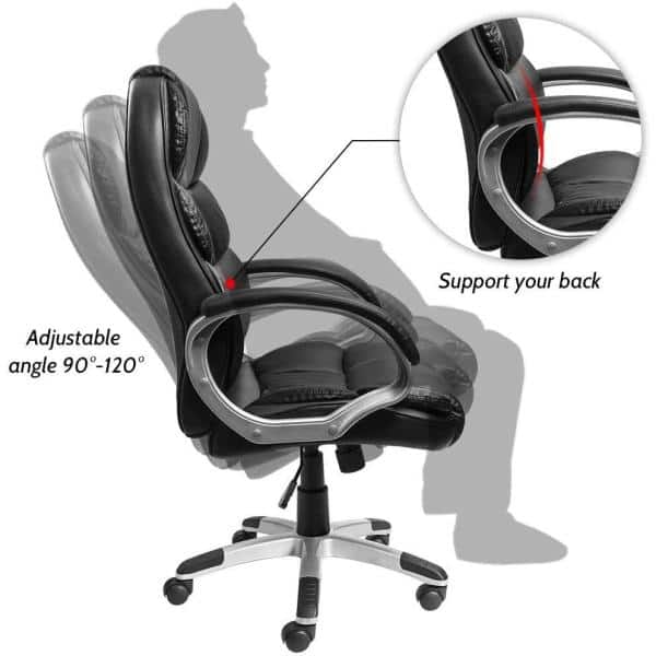 BestOffice Executive Chair with Lumbar Support & Swivel, 500 lb. Capacity,  Black