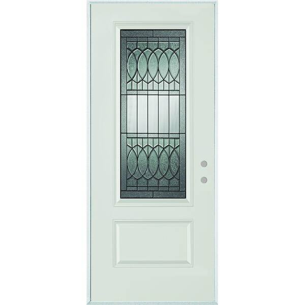 Stanley Doors 32 in. x 80 in. Nightingale Patina 3/4 Lite 1-Panel Painted White Left-Hand Inswing Steel Prehung Front Door