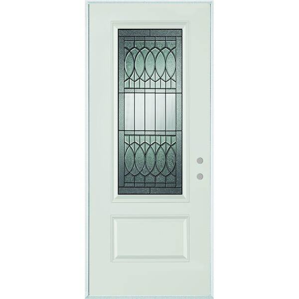 Stanley Doors 36 in. x 80 in. Nightingale Patina 3/4 Lite 1-Panel Painted White Left-Hand Inswing Steel Prehung Front Door