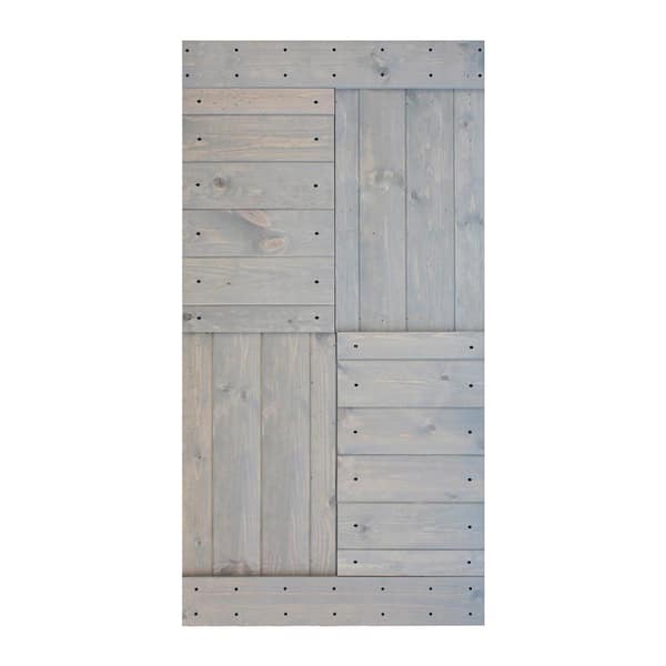 ISLIFE S Series 42 in. x 84 in. French Gray Finished DIY Solid Wood Sliding Barn Door Slab - Hardware Kit Not Included