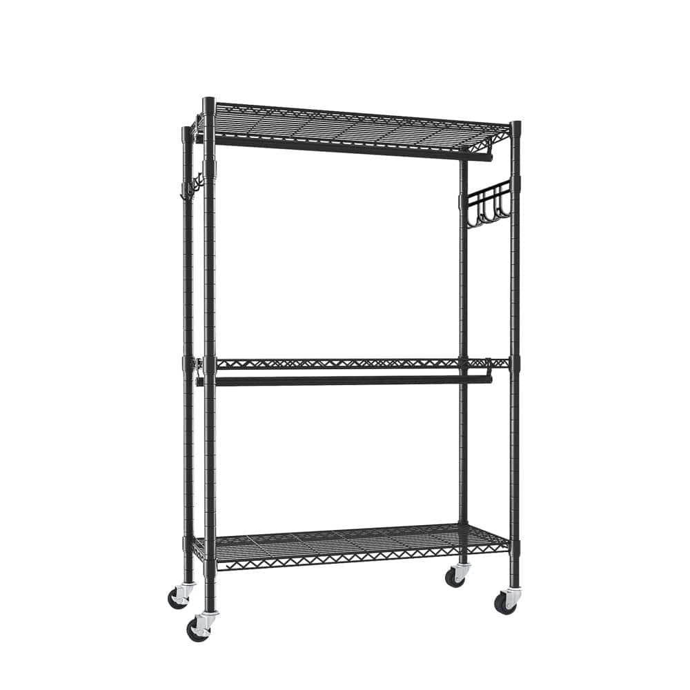 Avex 35.43 in. W x 70.87 in. H Black Metal Heavy Duty Rolling Clothes Rack with 2 Clothes Rails and Side Hooks price history on PriceWatchPro