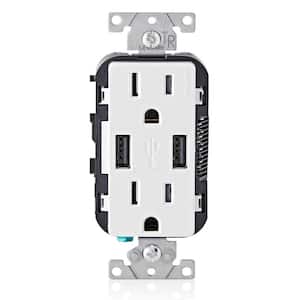 2 Pack USB Wall Outlet Charger with 15A Electrical Receptacles WHITE 3.6A USB 