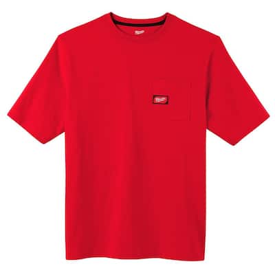 Men's Medium Red Heavy-Duty Cotton/Polyester Short-Sleeve Pocket T-Shirt