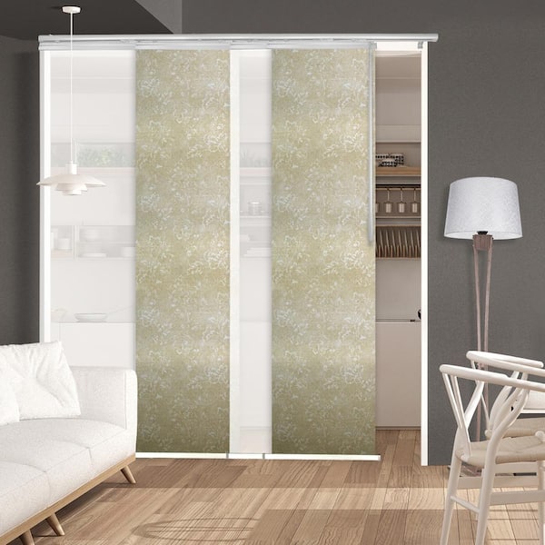 EMOH Sunlit Bloom 48 in. - 88 in. W x 94 in. L Adjustable 4- Panel White Single Rail Panel Track with 23.5 in. Slates