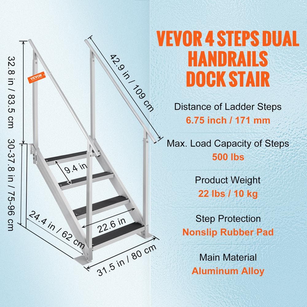 Adjustable Height Aluminum Dock Ladder with Dual Handrails and Nonslip Steps