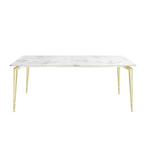 Ira 70 in. White Marble Dining Table with Gold Metal Legs
