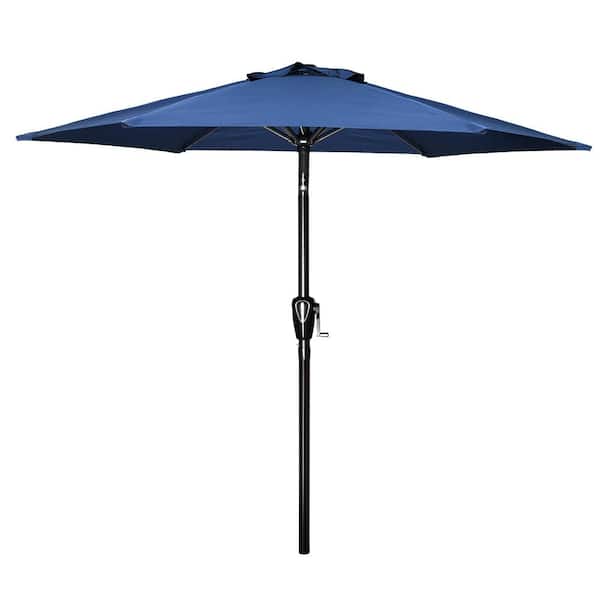 AQQRRA 7.5 ft. Powder Coated Poles Market Umbrella Outdoor UV-Protection with Push Button Tilt/Crank Patio Umbrella, Blue