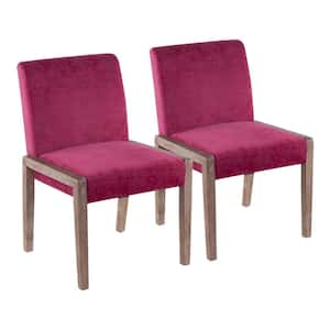 Carmen Hot Pink Velvet and White Washed Wood Side Dining Chair (Set of 2)