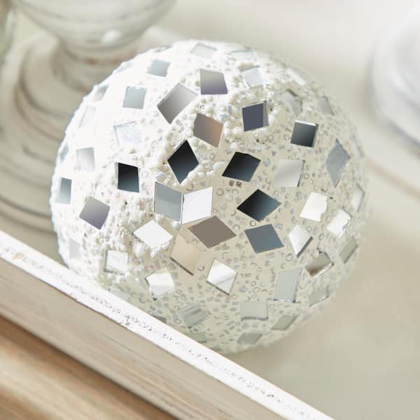 White Handmade Glass Mosaic Orbs & Vase Filler (4- Pack)