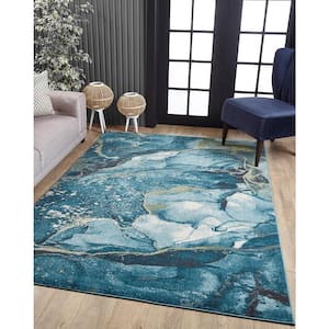 Arte Teal 10 ft. x 13 ft. Watercolor Glam Area Rug