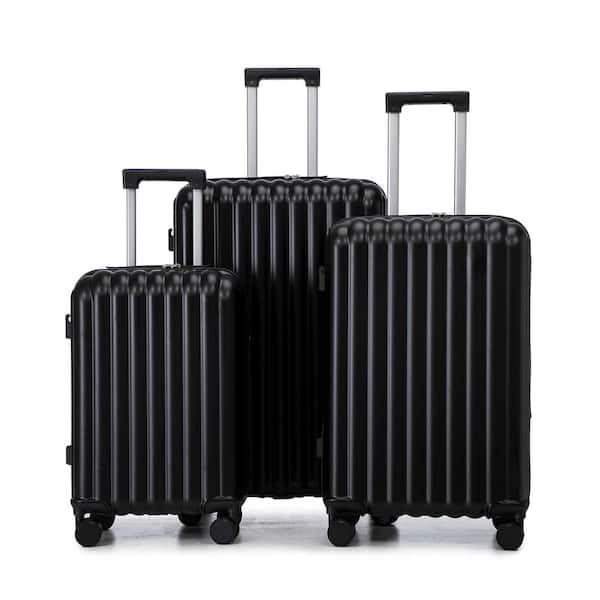 3-Piece Black ABS Hardside Spinner Wheel Luggage Set with Cup Holder and USB Port (20/24/28)